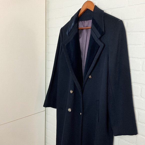 Vintage Maxi Blazer Peacoat Navy Wool Velvet Velour Collar Double breast 14 - Picture 4 of 10